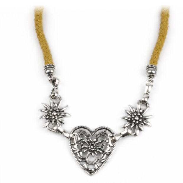 Necklace with 2x flowers, heart (khaki) 01103123-2