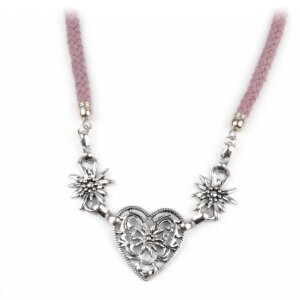 Necklace with 2x flowers, heart (light purple) 01103123