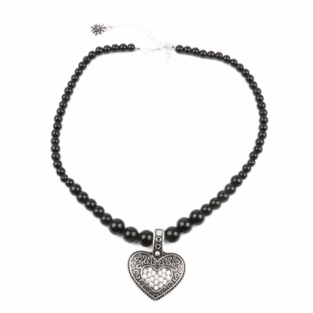 Perlenkette mit Herz-Anh&auml;nger (schwarz)