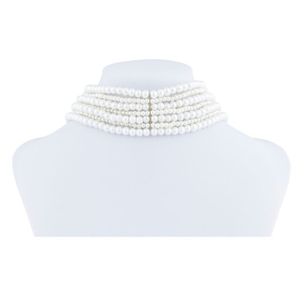 Perlenkette, Venture, fr Damen, ivory, elastisch, wei&aacute;, cream, sieben reihig 009-03-11
