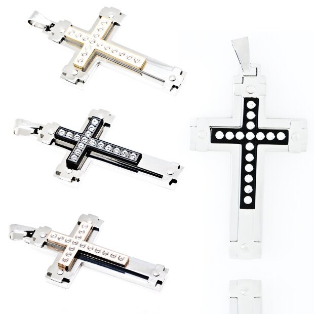 Stainless steel cross pendant with crystal