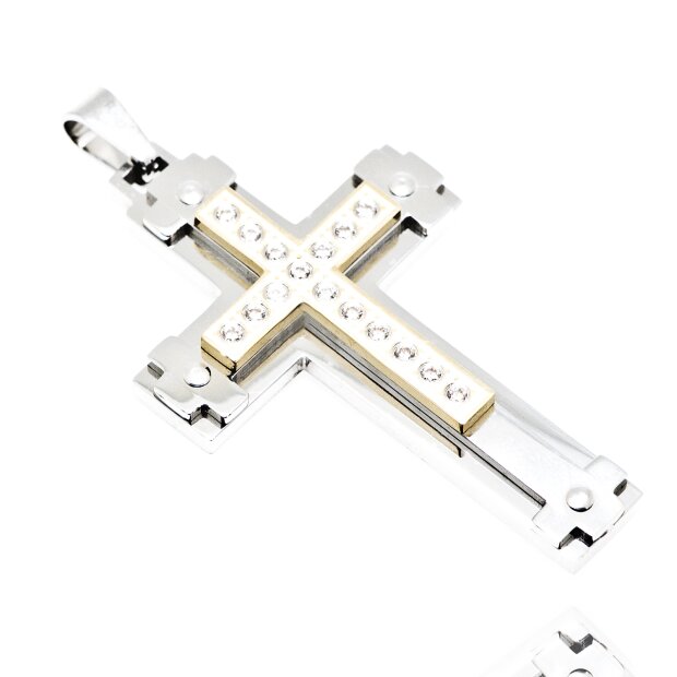 Stainless steel cross pendant with crystal gold