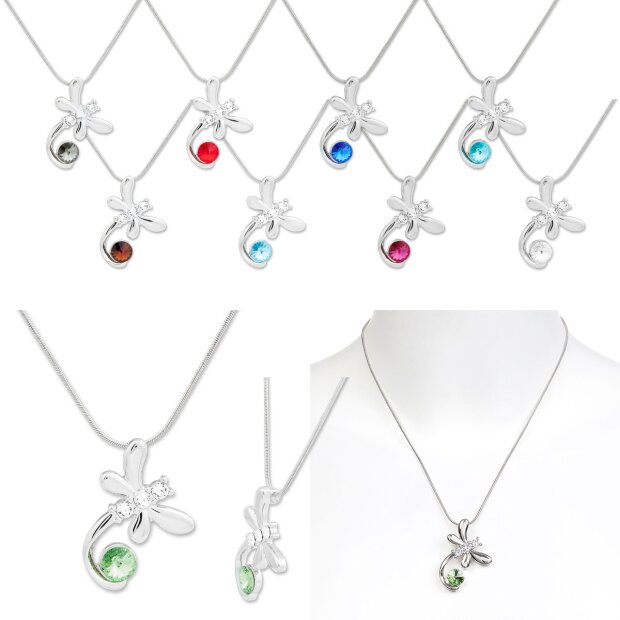 Tillberg necklace with large dragonfly and Swarovski stones, playful, crystal / peridot