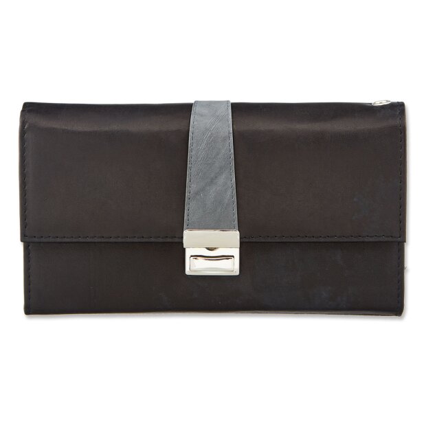 Real leather waiters wallet 11 cm x 18 cm x 3 cm black+grey