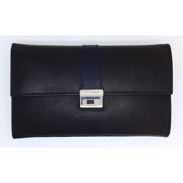 Real leather waiters wallet 11 cm x 18 cm x 3 cm black+navy blue