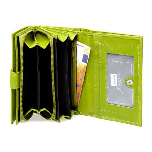 Tillberg ladies wallet made from real leather 9 cmx15cmx3,5cm lemon green+white