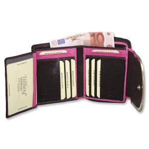 Tillberg Design ladies wallet made of genuine leather 9,5x13x2,5 cm black+pink