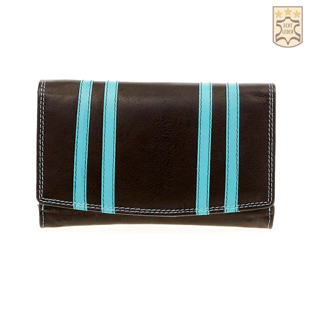 Tillberg ladies wallet made from real leather 10x17x3 cm black+sea blue