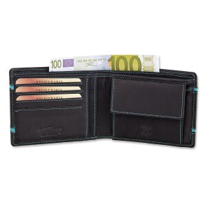 Tillberg mens wallet made from real nappa leather black+sea blue