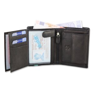 Tillberg Damen Portmonee, Brieftasche, Geldbeutel echtleder 12,5cmx10cmx2cm/schwarz+seeblau 138-09-19