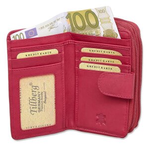 Tillberg Damen Geldb&ouml;rse Portemonnaie Portmonee aus echtem Leder 14,5x9x3,5 cm pink