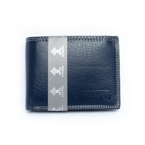 Wallet made from real leather, RFID blocking, navy blue