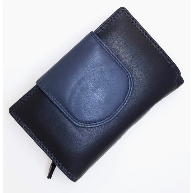 High quality and robust ladies wallet made from real leather black+navy blue