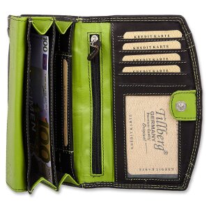 Tillberg ladies wallet made from real nappa leather 10,5x17x3 cm black+apple green