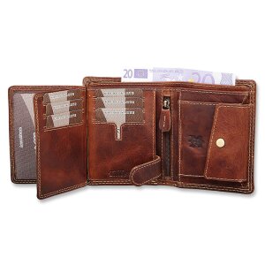 High quality robust wallet made from real water buffalo leather, horse shoe lucky 7 motif, mushroom