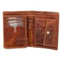 High quality robust wallet made from real water buffalo leather, horse shoe lucky 7 motif, tan
