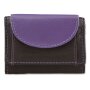 Mini wallet made from real nappa leather 7,5 cm x 9,5 cm x 2 cm, black+purple