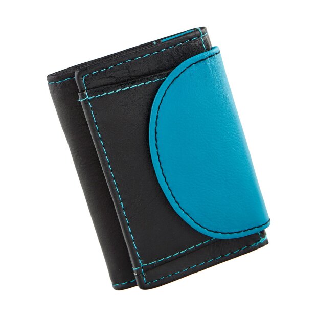 Mini wallet made from real nappa leather 7,5 cm x 9,5 cm x 2 cm, black+royal blue