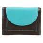 Mini wallet made from real nappa leather 7,5 cm x 9,5 cm x 2 cm, black+sea blue