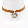 Bavarian style necklace, heart with rhinestones on an elastic velvet band, brown