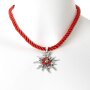 Edelweiss Trachten Ladies Trachten Necklace Edelweiss Cord 37 cm Red 028-08-14