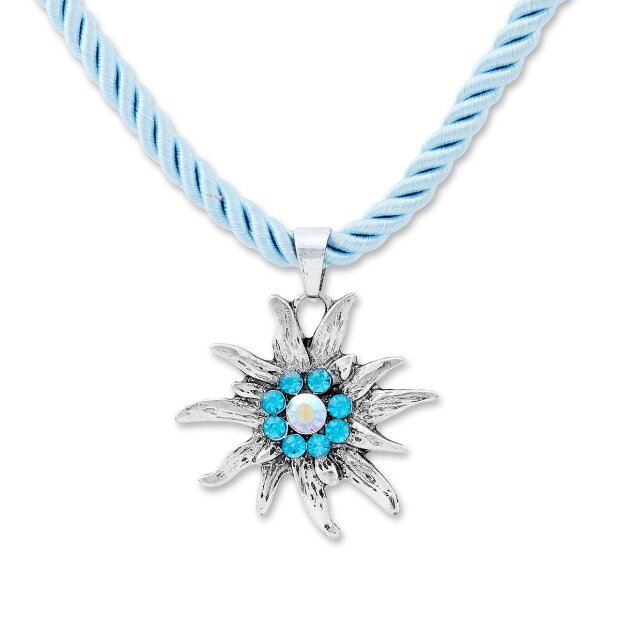 Edelweiss Trachten Ladies traditional costume necklace Edelweiss cord 37 cm light blue 028-08-11