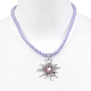 Edelweiss Trachten Ladies traditional costume necklace Edelweiss cord 37 cm lilac 028-08-05
