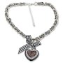 Bavarian style necklace with black/white checkered ribbon with bow and heart pendant with lettering &quot;Spatzl&quot;