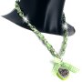 Bavarian style necklace with light green/white checkered ribbon with bow and heart pendant with lettering &quot;Spatzl&quot;