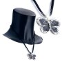 Edelweiss traditional costume necklace, leather, pendant, butterfly, rhinestone, black and white