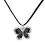 Edelweiss traditional costume necklace, leather, pendant, butterfly, rhinestone, black