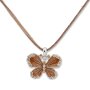 Edelweiss traditional costume necklace, leather, pendant, butterfly, rhinestone, light brown / light topaz