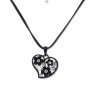Traditional necklace with heart, rhinestones, Edelweiss traditional costumes, imitation leather look, black