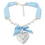 Edelweiss Trachten Kette,blau,mit Perlen und Stoffband,Herzmedaillon zum &rdquo;ffnen 027-04-05