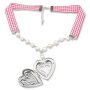 Edelweiss costume necklace, pink, with pearls and fabric ribbon, heart medallion to open 027-04-01