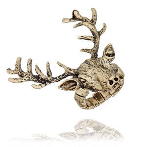 Edelweiss traditional costume ring with deer head adjustable size antique gold 085-03-32