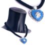 Edelweiss Trachten Kette,blau, Samtkropfband,Herzanh&auml;nger 028-10-13