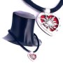 Bavarian style necklace, venvet band, heart pendant with rhinestones, red