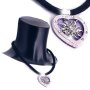 Bavarian style necklace, velvet band with heart pendant with rhinestones, violet