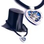 Bavarian style necklace, velvet band with heart pendant with rhinestones, blue
