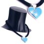 Bavarian style necklace, velvet band with heart pendant with rhinestones, light blue