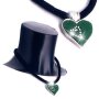 Bavarian style necklace, velvet band with heart pendant with rhinestones, green