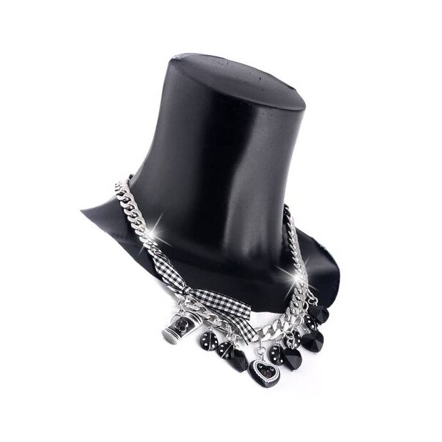 Bavarian style necklace with bow and different pendants, black
