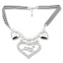 Edelweiss costume necklace, black, with pearls, heart pendant with deer and rhinestone 027-10-08