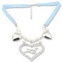 Edelweiss costume necklace, blue, with pearls, heart pendant with deer and rhinestone 027-10-12
