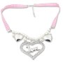 Edelweiss costume necklace, pink, with pearls, heart pendant with deer and rhinestone 027-10-11