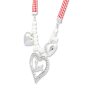 Edelweiss costume necklace, red, with pearls, heart pendant with deer and rhinestone 027-10-09