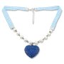 Edelweiss Trachten Kette, blau, mit Perlen und Stoffband, Herzanh&auml;nger mit Strass 027-11-17