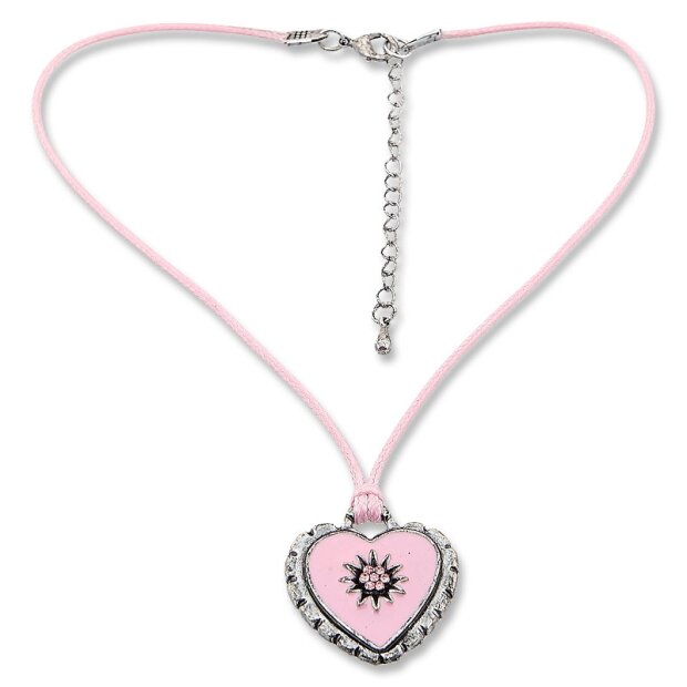 Edelweiss traditional costume chain, pink, heart pendant, leather look 027-10-07
