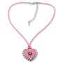 Edelweiss traditional costume chain, pink, heart pendant, leather look 027-10-01